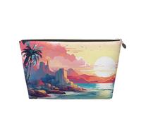 Makeup Bag Travel Toiletry Bag, Tropical Palm Trees Sunrise By The Sea Large Capacity Cosmetic Bag for Women Girlfriend Toiletries Accessories