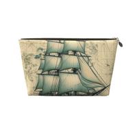 Makeup Bag Travel Toiletry Bag, Vintage Nautical Map Clipper Ship Compass Large Capacity Cosmetic Bag for Women Girlfriend Toiletries Accessories