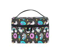 Makeup Bag, Unicorn Cat Funny Pattern Print Cosmetic Toiletry Storage Large Travel Handle Personalised Pouch with Compartments for Teenage Girl Women Lady