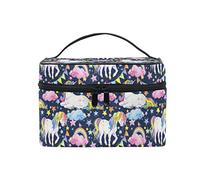 Makeup Bag, Unicorn Rainbow Star Printed Cosmetic Toiletry Storage Large Travel Handle Personalised Pouch with Compartments for Teenage Girl Women Lady