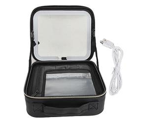 Makeup Bag with Large Lighted Mirror Professional Cosmetic Organizer for Travel (Black)