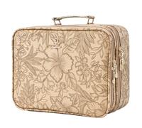 Makeup Bag with LED Lighted Mirror 12.2 IN Cosmetic Train Case Double Layer | Makeup Case Adjustable Brightness in 3 Colors Cosmetic Organizer Artist Storage with Brush Holder Vanity Khaki Floral