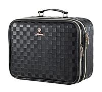 Makeup Bag with LED Lighted Mirror 12.2 IN Travel Double Layer Makeup Case Adjustable Brightness in 3 Colors Cosmetic Organizer Artist Storage with Dividers Brush Holder Vanity Black Checkerboard