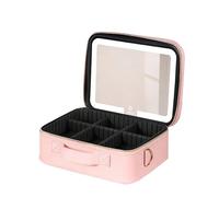 Makeup Bag with LED Lighted Mirror，Portable Makeup Organizer Train Case 3 Color Lights, Travel Makeup Bag, Adjustable Brightness, Detachable Makeup Mirror, Pink