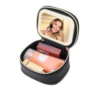 Makeup Bag with LED Mirror 3 Light Modes Touch Control 1000mAh Rechargeable Detachable Waterproof Travel Cosmetic Bag Black Elitzia ET1300