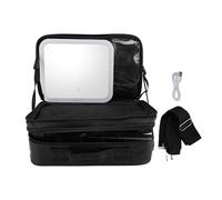 Makeup Bag with LED Mirror Adjustable Light Three Color Temperatures Large Cosmetic Case Black