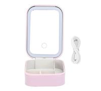 Makeup Bag with LED Mirror Jewelry Storage Box Dimmable Touch Screen Makeup Travel Lighted Case for Home Travel Pink PU Material 16.5 x 11.4 x 6cm