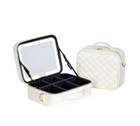Makeup Bag with LED Mirror, Large Capacity Travel Cosmetic Organizer with Adjustable Compartments, Detachable Makeup Mirror，Three-Colour Light Source, White