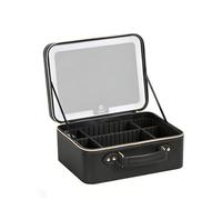 Makeup Bag with LED Mirror, Large Travel Make Up Organiser Box Portable Makeup Case Cosmetic Bag Vanity Cases with Adjustable Compartment, 3 Color Modes Light Up Mirror Make Up Case