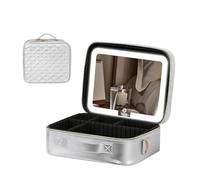 Makeup Bag with LED Mirror, Portable Cosmetic Bag Adjustable Compartments Organiser Large Capacity Make Up Case Water-Resistant Toiletry Bag for Women Makeup