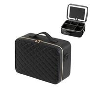 Makeup Bag with LED Mirror, Portable Cosmetic Bag Adjustable Compartments Organiser Large Capacity Make Up Case Water-Resistant Toiletry Bag for Women Makeup