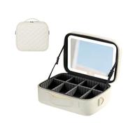 Makeup Bag with LED Mirror, Portable Cosmetic Bag Adjustable Compartments Organiser Large Capacity Make Up Case Water-Resistant Toiletry Bag for Women Makeup