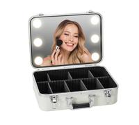 Makeup Bag with LED Mirror Portable Travel Makeup Bag Large Capacity Cosmetic Bag Women 3-Light Modes Rechargeable 2000mAh Battery Makeup Case Waterproof Toiletry Bag Organizer White Elitzia ET2591