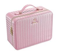 Makeup Bag with LED Mirror Travel Make Up Organiser Bag Portable Large Makeup Vanity Case for Women, 3 Color Modes Removable Light up Mirror Make Up Box with Adjustable Compartment Pink