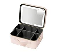 Makeup Bag with LED Mirror, Travel Make Up Organiser Box Portable Makeup Case Cosmetic Bag Vanity Cases with Adjustable Compartment, 3 Color Modes Light Up Mirror Make Up Case