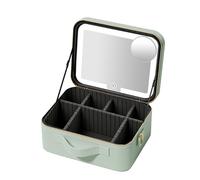 Makeup Bag with LED Mirror, Travel Make Up Organiser Box Portable Makeup Case Cosmetic Bag Vanity Cases with Adjustable Compartment, 3 Color Modes Light Up Mirror Make Up Case