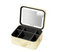 Makeup Bag with LED Mirror, Travel Make Up Organiser Box Portable Makeup Case Cosmetic Bag Vanity Cases with Adjustable Compartment, 3 Color Modes Light Up Mirror Make Up Case