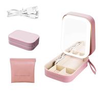 Makeup Bag with LED Mirror with 3 Colour Light Modes, Portable Travel Cosmetic Organiser with Multiple Compartments, Lighted Vanity Case for Women, Pink (Professional Jewellery & Makeup Storage Gift