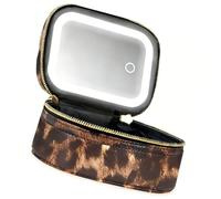 Makeup Bag with LED Mirrour, Cosmetic Train Case Leather Minis Bags Minis Toiletry Pouches Leather Makeup Organizers