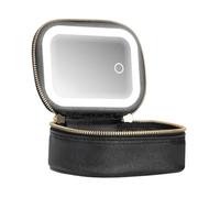 Makeup Bag with Light Up Mirror - 5.91 Inch Cosmetic Case | PU Leather Vanity - Travel Toiletry Pouch, USB Charging LED Light Organizer, Ideal for On The Go Train Ride Pool Parties