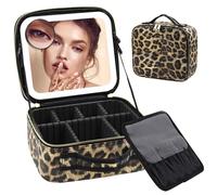 Makeup Bag with Light up Mirror, Travel Makeup Case with Mirror and Lights, Lighted Cosmetic Train Case with 3 Color Settings, Make up Organizer Bag with Adjustable Dividers Brush Board