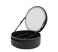 Makeup Bag with Lights and Mirror, 11.4＂ Portable Vanity Case with Tri-Color LED Light, Adjustable Brightness & Dividers, Large Capacity Travel Cosmetic Organizer 29 * 29 * 11cm (Black)