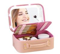 Makeup Bag with Mirror and Light, Travel Makeup Bag with LED Illuminated Makeup Organiser, Portable Makeup Case, Cosmetic Bag, Lady Cosmetic Bag for Cosmetics, Makeup Organiser