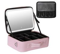 Makeup Bag with Mirror, CEIEVER Makeup Bag with Illuminated Mirror Portable Makeup Bag with Adjustable Partitions Travel Cosmetic Bag for Women, pink, 37X26,5X12,5CM, comtemporary