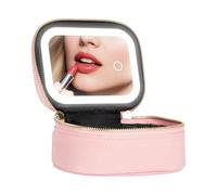 Makeup Bag with Mirror - Lightweight Cosmetic Organizer, Portable Makeup Case, 3 Adjustable Brightness USB Charging Bags | Illuminated Mirror for Party Touchups, pink, Please refer to the description