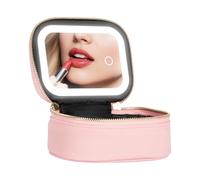 Makeup Bag with Mirror - Lightweight Makeup Bag | Portable Cosmetic Brush Case, 3 Adjustable Brightness Cosmetic Organizers for Women Teens Travel Train P, pink, Se référer au descriptif, Refer to
