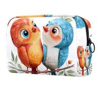 Makeup Bag with Zipper Lovely Birds Couple Cartoon Cute Makeup Pouch Waterproof Cosmetic Bag Birthday Gift for Women Girls
