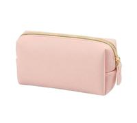 Makeup Bag Women Cosmetic Bag Waterproof PU Leather Solid Color Makeup Pouch Travel Portable Wash Toiletry Storage Organizer Purse(Pink M)