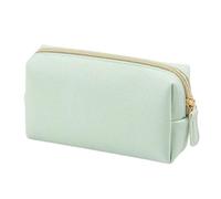 Makeup Bag Women Cosmetic Bag Waterproof PU Leather Solid Color Makeup Pouch Travel Portable Wash Toiletry Storage Organizer Purse(Green S)