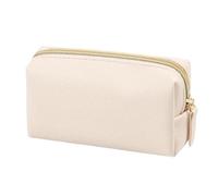 Makeup Bag Women Cosmetic Bag Waterproof PU Leather Solid Color Makeup Pouch Travel Portable Wash Toiletry Storage Organizer Purse(Beige L)