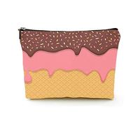 Makeup Bag Women Linen Travel Cosmetic Bags for Business Trip,Chocolate and Strawberry Ice Cream, Beautiful Makeup Pouch