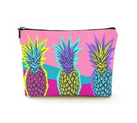 Makeup Bag Women Linen Travel Cosmetic Bags for Business Trip,Exotic Bright Colored Tropical Pines, Beautiful Makeup Pouch