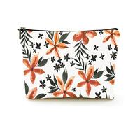 Makeup Bag Women Linen Travel Cosmetic Bags for Business Trip,Exotic Tropical Ditsy Flowers and Leaves, Beautiful Makeup Pouch