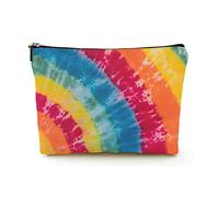 Makeup Bag Women Linen Travel Cosmetic Bags for Business Trip,Original Handmade Colorful Rainbow Psychedelic Tie Dye, Beautiful Makeup Pouch