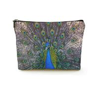 Makeup Bag Women Linen Travel Cosmetic Bags for Business Trip,Peacock displaying its Train, Beautiful Makeup Pouch