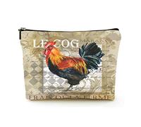 Makeup Bag Women Linen Travel Cosmetic Bags for Business Trip,Rooster Retro Poster English Typography, Beautiful Makeup Pouch