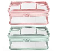 Makeup Bag Zipper Waterproof Portable Travel Storage Pouch 2 Pcs., Pink, Green, PVC