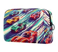Makeup Bags for Women Colorful Race Cars on The Racing Track Pencil Case Travel Zipper Pouch Portable Toiletry Organizer for Teen Girls
