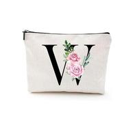 Makeup Bags for Women,Cute Daily Make Up Bags Funny Monogram Cosmetic Bags Letter A-Z Toiletry Pouch Thanksgiving Christmas Day Mother's Day Birthday Gifts, W