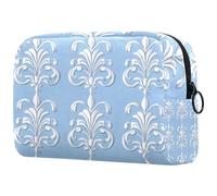 Makeup Bags for Women Light Blue Vintage Fleur De Lis Pattern Pencil Case Travel Zipper Pouch Portable Toiletry Organizer for Teen Girls