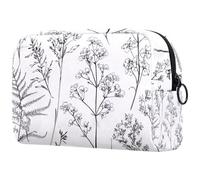 Makeup Bags for Women Meadow Wild Flowers and Leaves Silhouettes Pencil Case Travel Zipper Pouch Portable Toiletry Organizer for Teen Girls