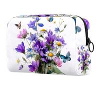 Makeup Bags for Women Purple Bluebell Sage and Chamomile with Butterflies Pencil Case Travel Zipper Pouch Portable Toiletry Organizer for Teen Girls