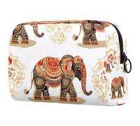 Makeup Bags for Women Retro Art Indian Elephant Pencil Case Travel Zipper Pouch Portable Toiletry Organizer for Teen Girls