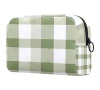 Makeup Bags for Women Sage Green Bias Gingham Check Plaid Pencil Case Travel Zipper Pouch Portable Toiletry Organizer for Teen Girls