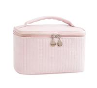 Makeup Bags for Women Travel Toiletry Cases Bag Portable Solid Color Makeup Organizer Box Cosmetic Bag Neceser PU Leather(Pink)