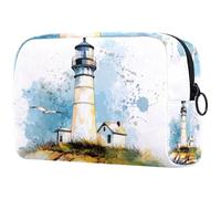 Makeup Bags for Women Watercolor Marine Lighthouse on White Background Pencil Case Travel Zipper Pouch Portable Toiletry Organizer for Teen Girls